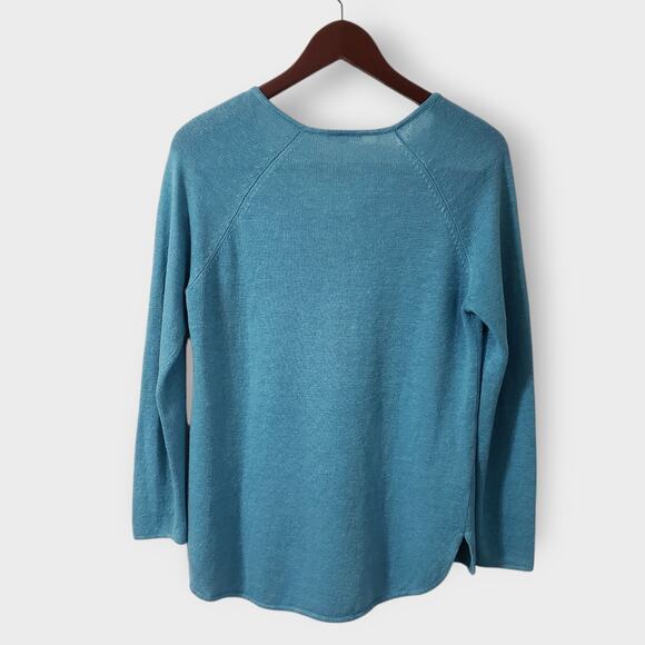 Eileen Fisher 100% Linen Raglan Sweater Turquoise Blue Small Pullover Casual - Picture 5 of 12